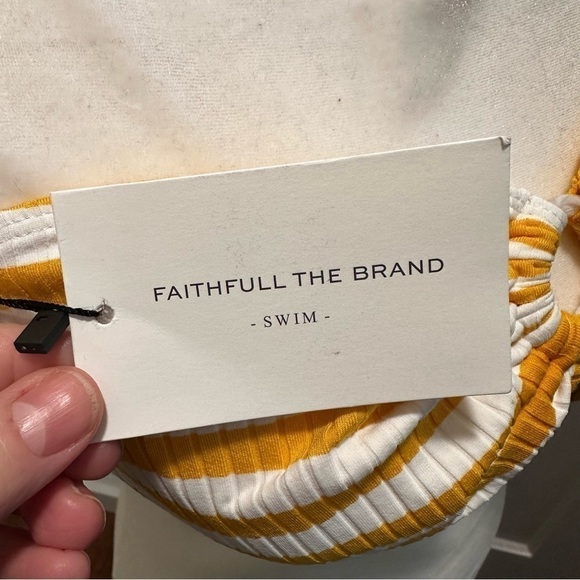 Faithfull the Brand Women's Faye Striped Bandeau Swim Top SZ XL Yellow White - Picture 4 of 5